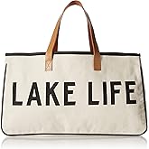 Santa Barbara Design Studio Womens Tote - Cotton Canvas Shoulder Bag with Leather Handles and Waterproof Lining, Large, Lake Life