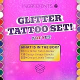 FACEGEM LONDON Glitter Tattoo Kit Kids Temporary Markers Stencils Party Gift view 9