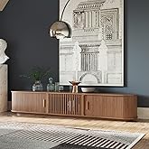 POVISON Fully-Assembled Mid-Century Modern Tambour Door TV Stand, Wood TV Console, Entertainment Center with Storage for 85+ inch TV, Media Console for Living Room