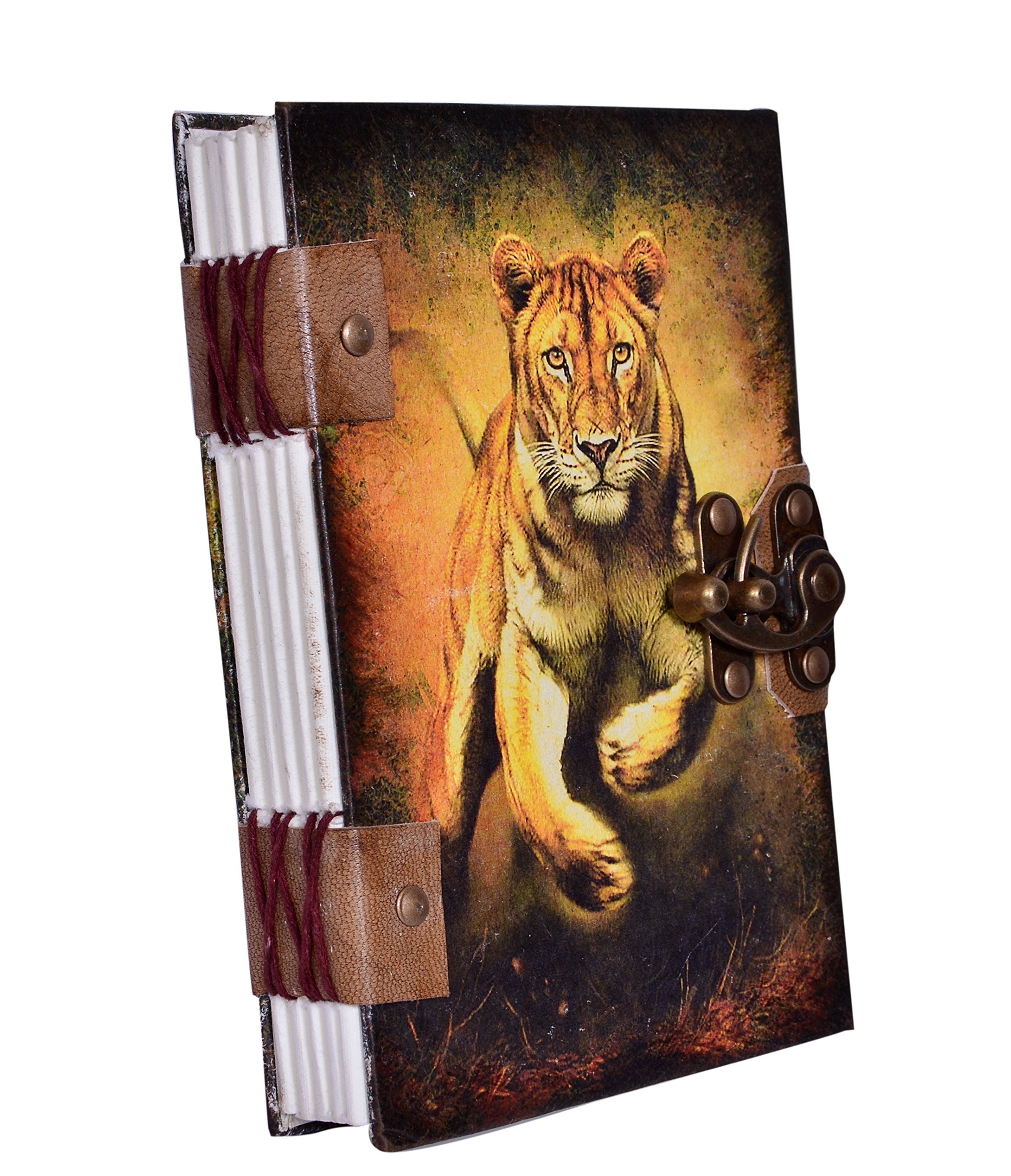 Purpledip Vintage Diary Notebook 'Majestic Tiger': Handmade Paper Journal for Corporate Gift or Personal Memoir (10620)