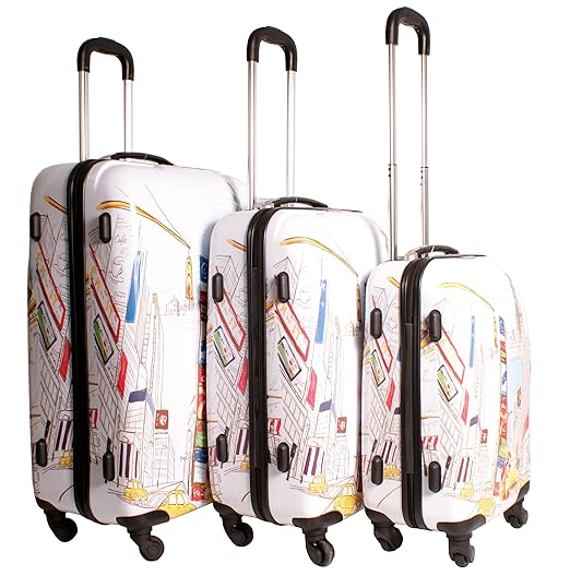 2408 New York City White Suitcase Multicolour Design Set of 3 Suitcases