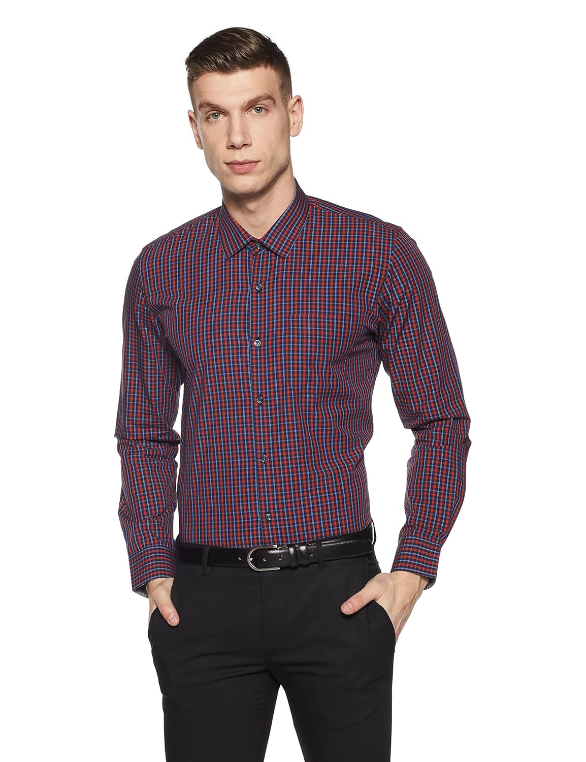 peter england men's checkered slim fit formal shirt