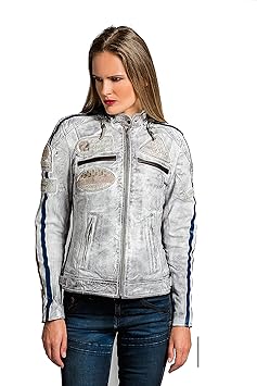 58 damen Motorradjacke mit Protektoren, Vintage Grey, S