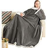 Ramees Sherpa Wearable Blanket with Sleeves and Pockets, Soft Warm TV Blanket Throw for Men and Women