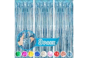 BEEYAKY Blue Curtains for Party Decorations, 3 Pack 3.3ft x 8.3ft Blue Streamers for Bluey Birthday Decorations, Blue Tinsel Curtain Party Backdrop for Winter Wonderland Decorations