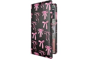 Mymazn Car Registration and Insurance Holder, PU Leather Glove Box Car Organizer with Magnetic Closure, Car Document Holder for Driver's License & Essential Documents (Pink Bow)