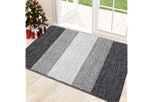 Kitinjoy Indoor Outdoor Door Mat, 32x20 Non-Slip Absorbent Dirt Trapper, Low-Profile Washable Inside Entrance Front Floor Mat, Sturdy Soft Entry Doormats for Entryway, Grey