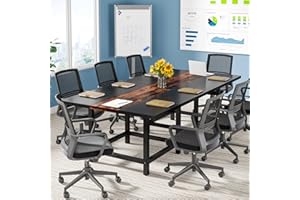 Tribesigns 6.5 Ft Conference Room Table, Rustic Rectangle 78.74L X 39.2W X 29.52H Inches Wood Seminar Table for Office, Conference Room,2 Tables (Chair not Included) (Rustic&Black) (2, Rustic&Black)