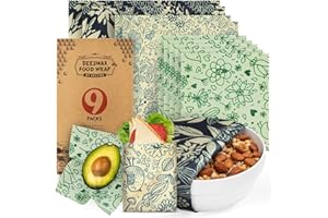 Akeeko Reusable Beeswax Food Wraps - Assorted 9 Packs, Reusable, Plastic-Free Food Storage, 5 Small, 2 Medium, 1 Large, 1 Extra Large Wraps with Flower and Birds Pattern