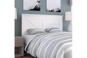 Glenwillow Home Farmhouse Style Wood Panel Headboard in Gloss White - Full Size