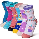 Velice Kids Girls Boys Cotton Crew Socks Funny Crazy Novelty Cartoon Cute Silly Dress Socks 6 Pairs