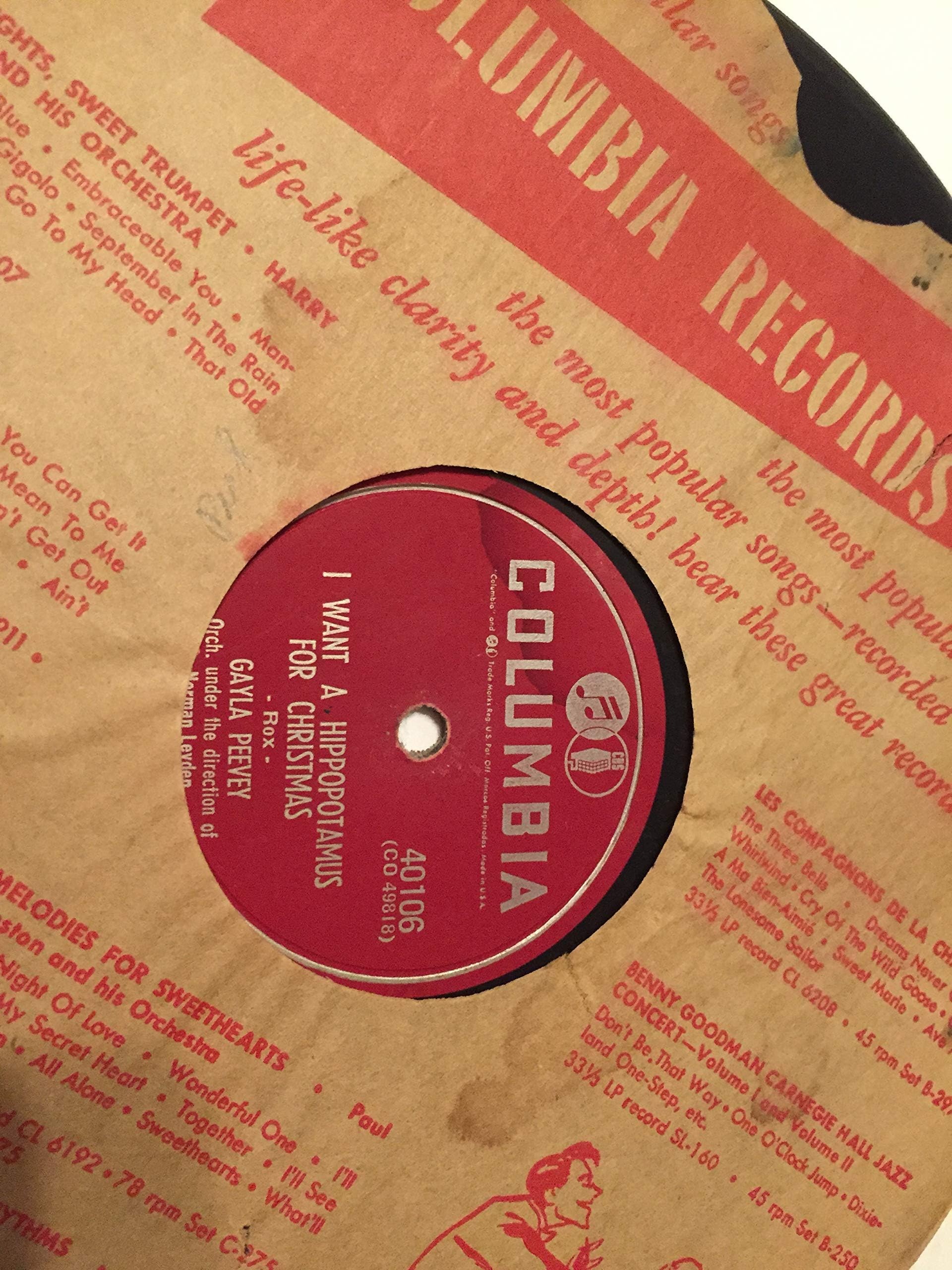I Want A Hippopotamus For Christmas-Are My Ears On Straight 78 Rpm Record