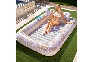 Sloosh Inflatable Tanning Pool Lounger Float for Adults, 85" x 57" Extra Large Suntan Tub Pool Floats Sun Tan Tub Ice Bath Tub Tanning Bed Blow up Pool Raft Lounge Floatie, XL-Oatmeal White