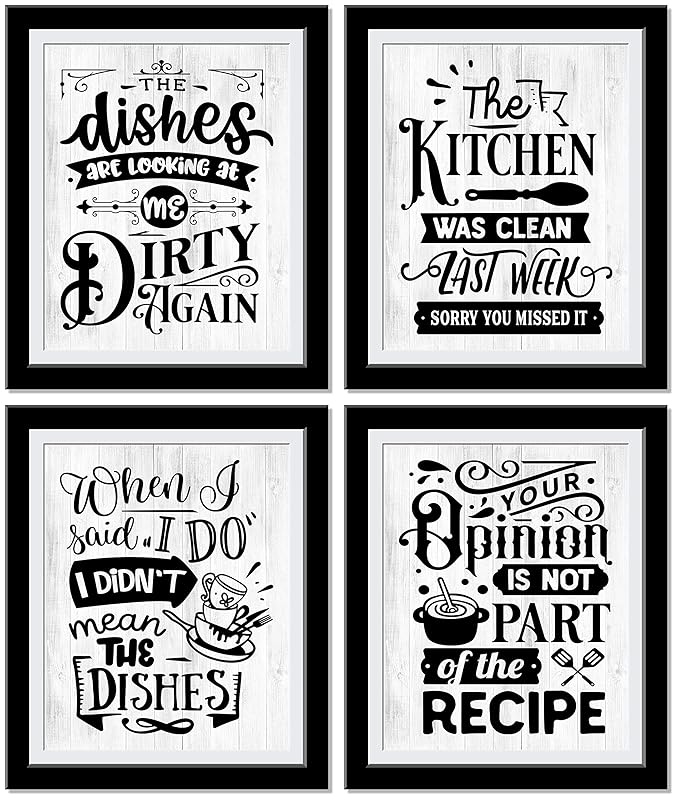 The dishes are looking at me dirty  - again Funny Kitchen Wall Decor, Set of 4 super Fun Kitchen signs wall decor, Funky Kitchen Art Home Decor, Kitchen Decor | 8 x 10 UnFramed Prints…