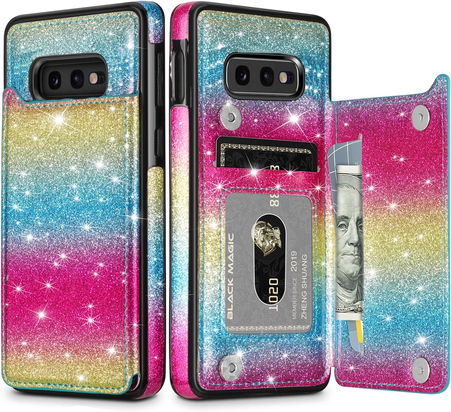 HianDier Wallet Case for Galaxy S10E Slim Protective Case with Credit Card Slot Holder for Women Flip Folio Soft PU Leather Magnetic Closure Cover Case for Samsung Galaxy S10E, Rainbow
