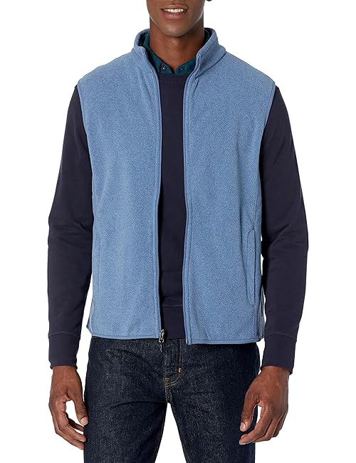 Amazon Essentials Men's Full-Zip Polar Fleece Vest (Available in Big & Tall), Blue Heather, Large