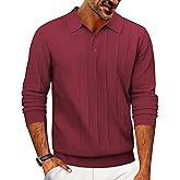 COOFANDY Mens Knit Polo Long Sleeve Polos Sweater Causal Collared Golf Sweaters Fashion Business Dress Pullover