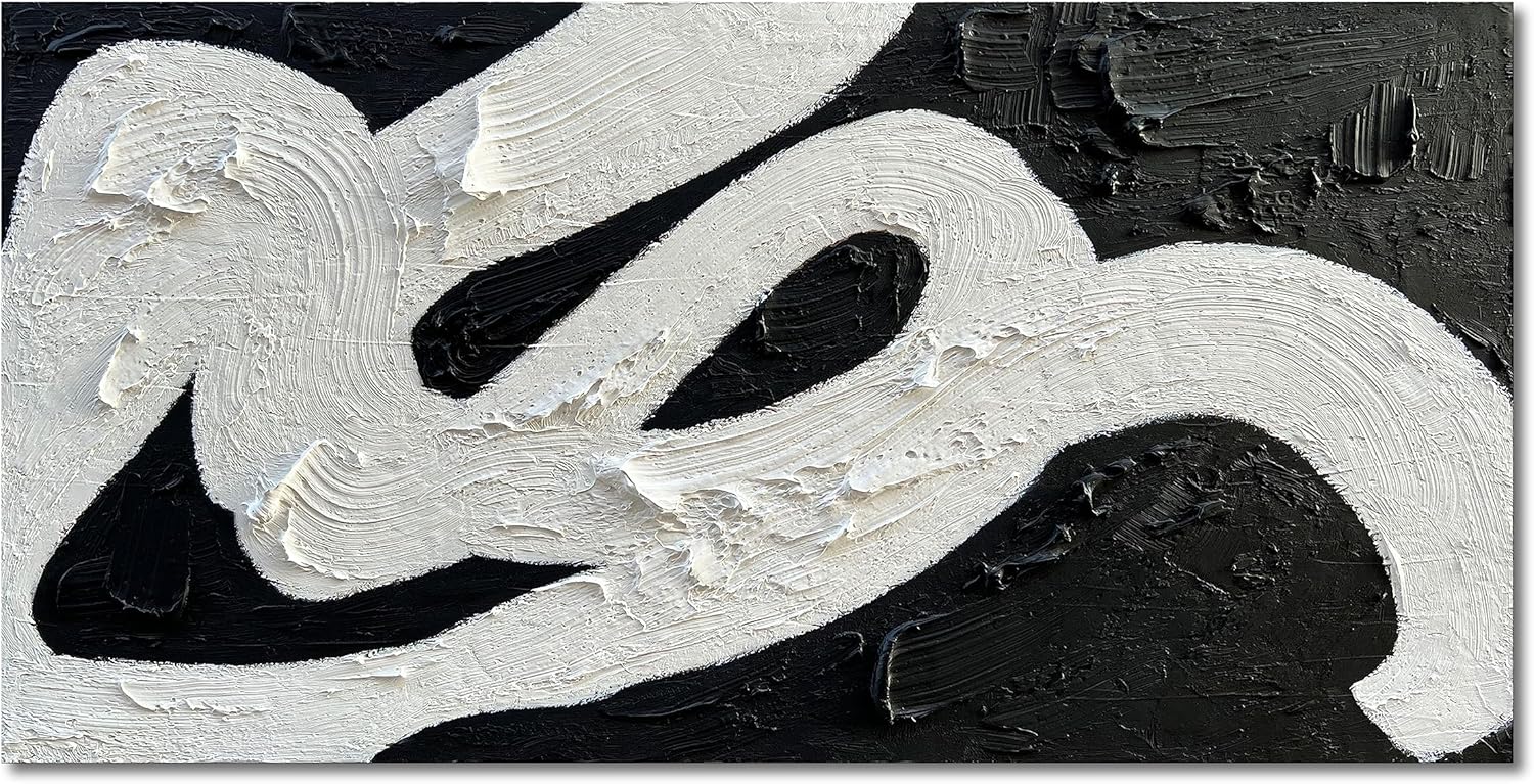Paintings - NANKAI Contemporary Minimalist Black and White Art Painting, Texture Abstract Oil Painting Wall art 24x48 Inch Minimalist Art Painting, Office, Home Wall Decoration