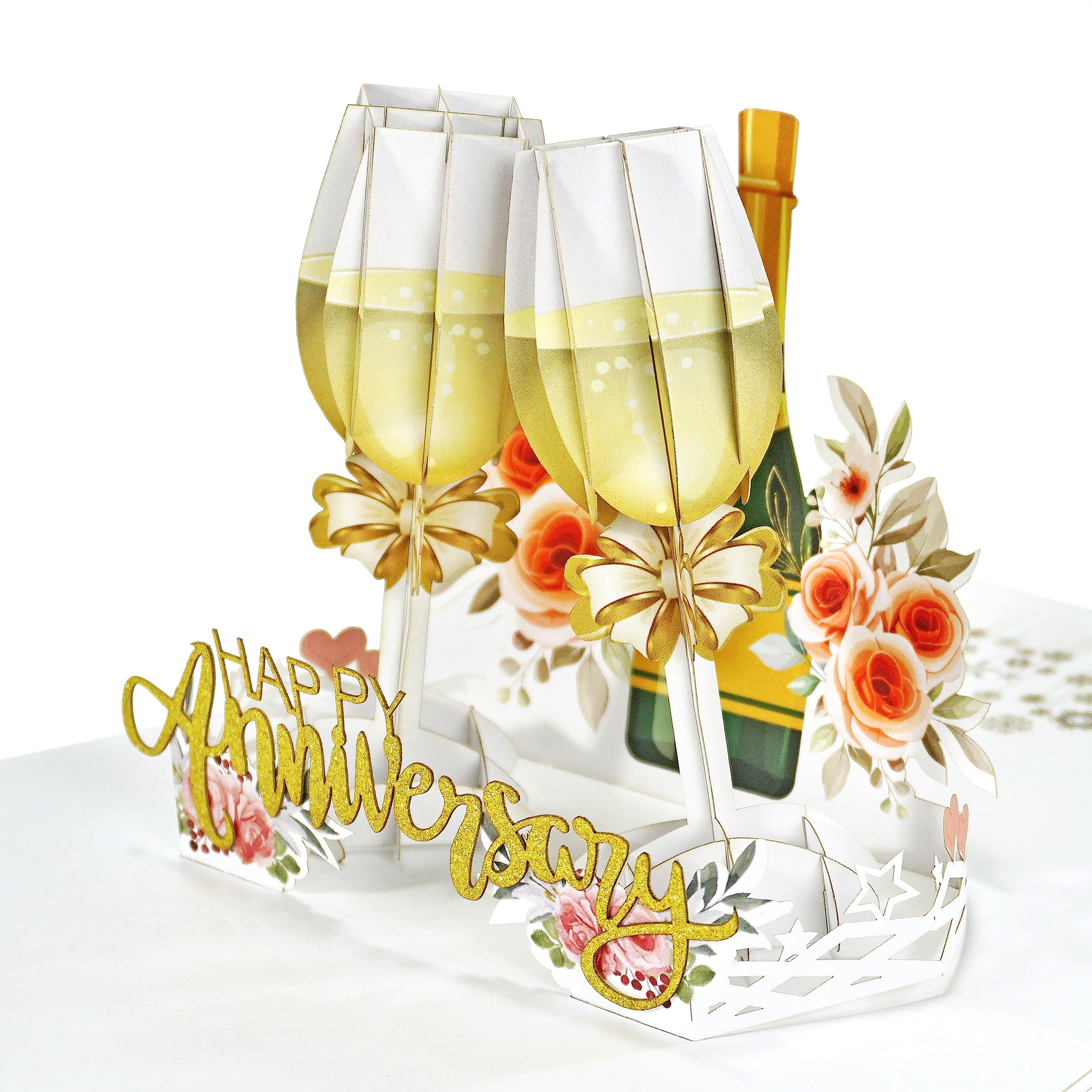 CUT POPUP.COM CUTPOPUP Champagne Glasses Anniversary Cards, Pop Up Wedding Anniversary Card, 3D Valentines Cards (Champagne Glasses) US8-59UK1520