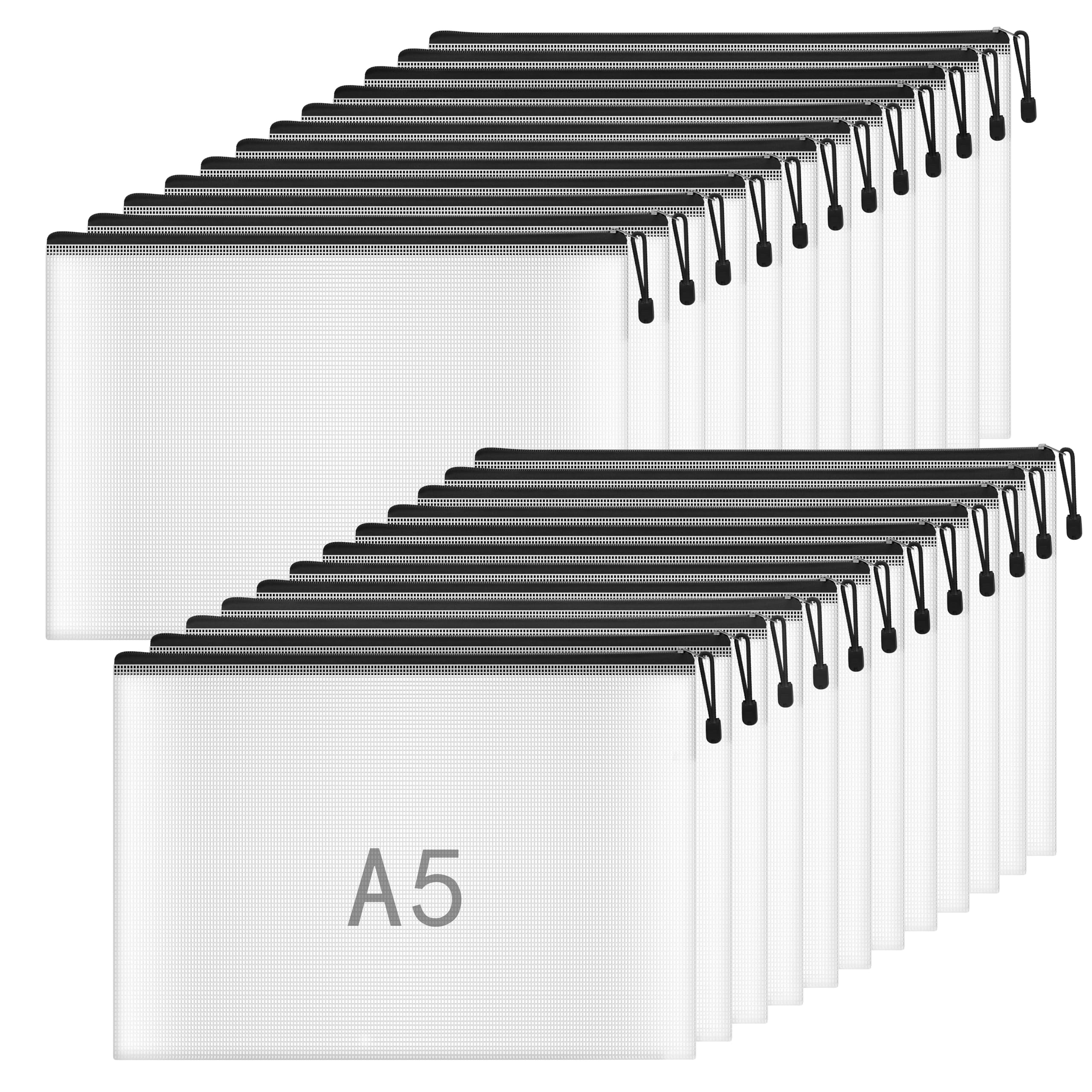 NORTHERN BROTHERS A5 Plastic Wallets Folder Small Zip Wallet Pouch Zipped Wallets Puzzle Ziplock Bags Zipper File Bag for School Office Travel- 24PCS Black