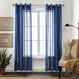 CUCRAF Transparent Curtains with Eyelets 245x140 cm Set of 2 Blue Linen Look