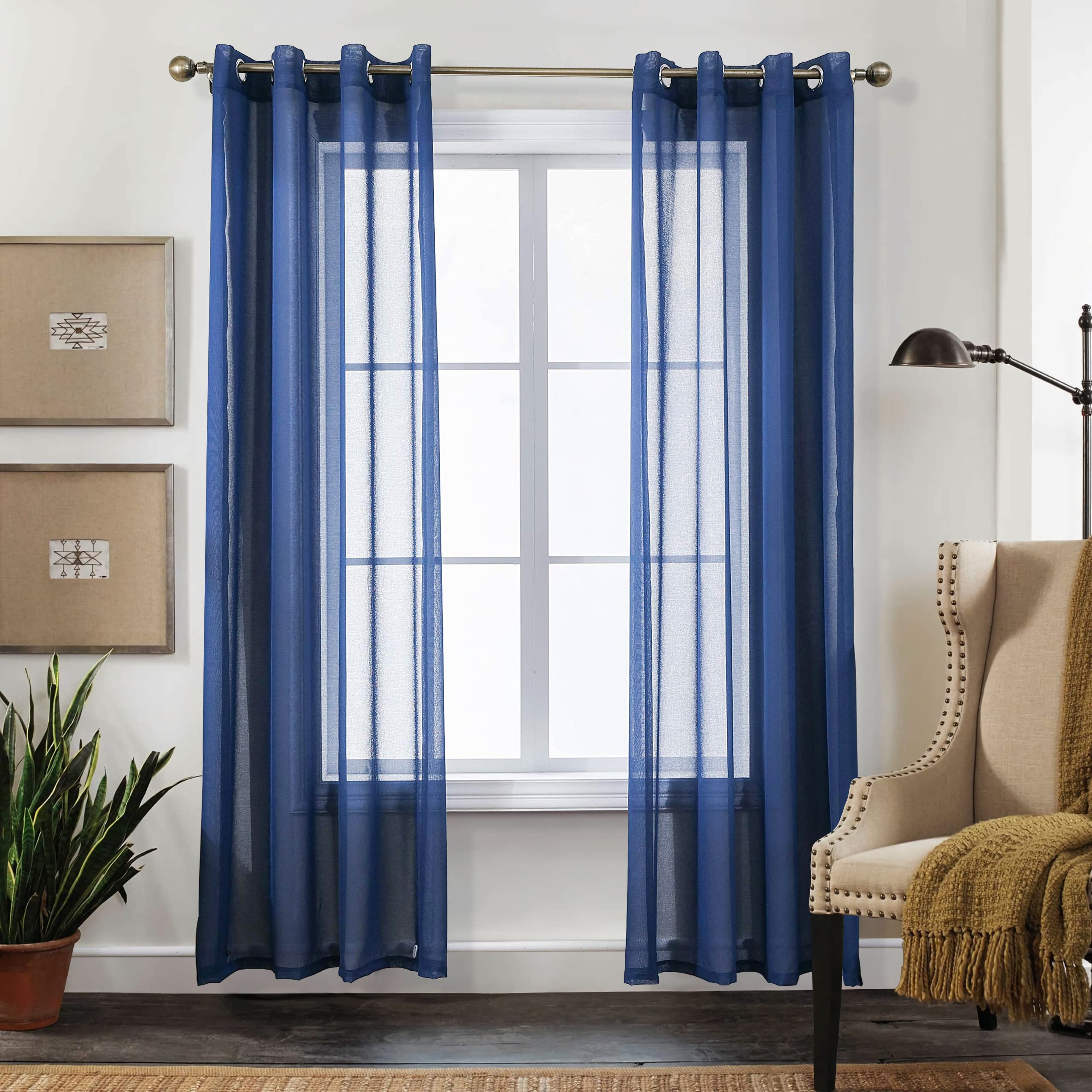 CUCRAF Net Curtains for Windows - Eyelet Voile Sheer Blue Curtains 90 Drop Pair for Living Room & Bedroom, Wrinkle Resistant Solid Colour, Easy to Clean and Machine Washable
