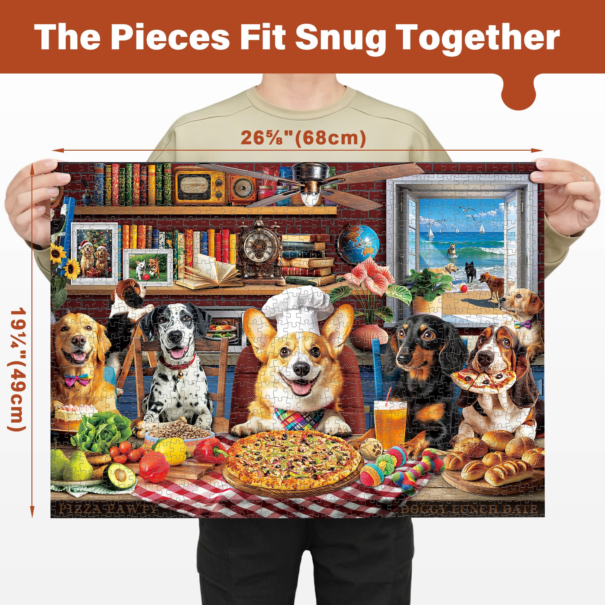 BenBen Puzzles for Adults 1000 Pieces, Dogs' Dinner Party, Dog Jigsaw Puzzle with Letters on Back, Funny Animal Puzzle, Challenging Puzzles for Family Game Night, Home Décor