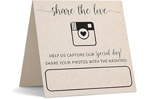 321Done Wedding Hashtag Signs 5x5 Folded, Made in USA - Rustic Kraft Tan Tent Cards for Table Placecard - Square Write On Large Oh Snap Photo Share Love - Set of 24