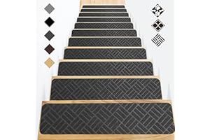 GOYLSER Carpet Stair Treads for Wooden Steps Indoor with Self Adhesive - Felt Stair Carpet Treads Grip Strips - 4 Pack Stair Runners Staircase Step Treads for Elders, Kids, Pet Dogs, Black 8x30 inch