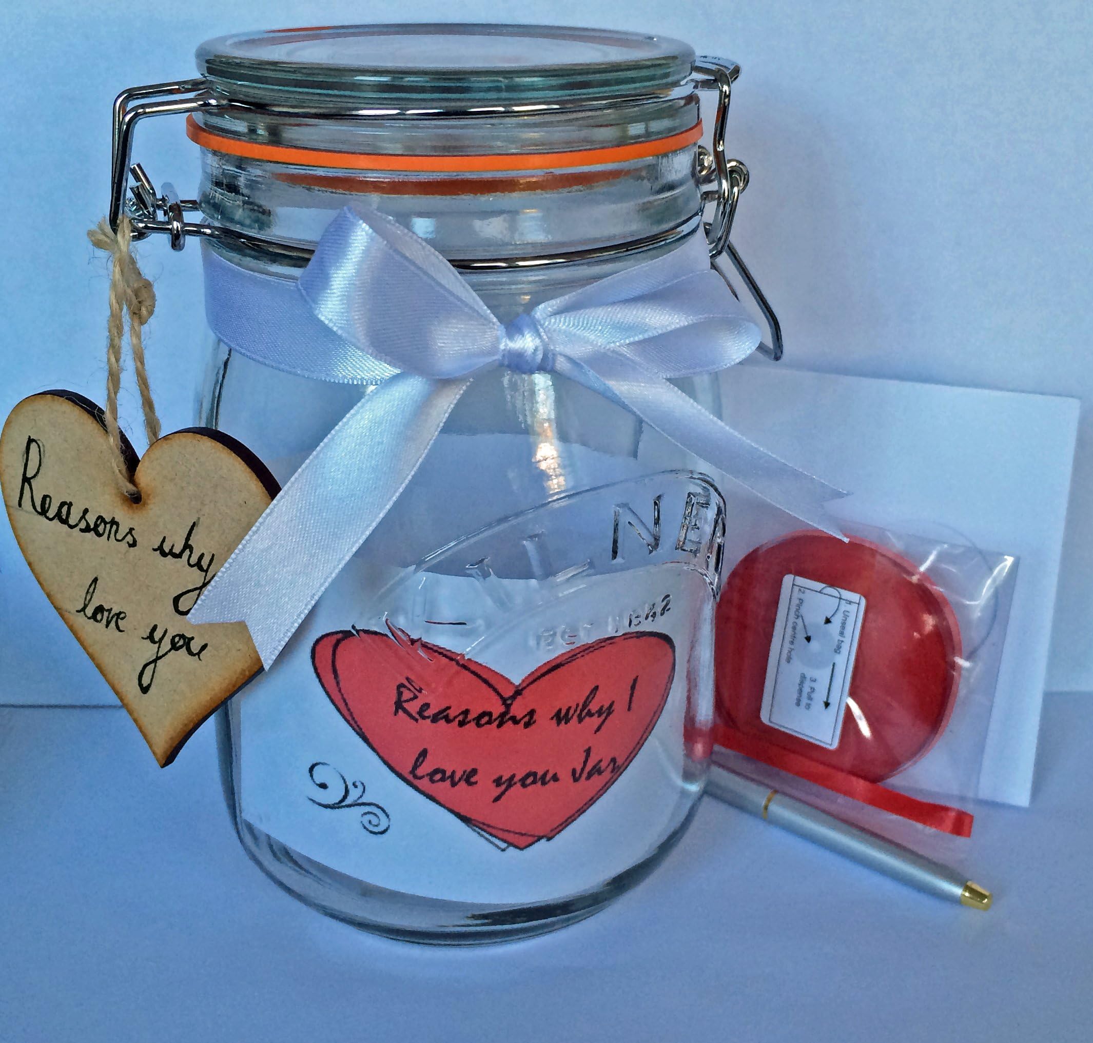 Moonlight Memories Reasons why I love you jar with white ribbon - love gift
