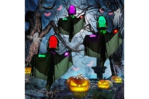 LYHOPE Halloween Outdoor Decorations Lights, 3 Pack Halloween Skeleton Skull Lights, Black Ghost Hanging Lights, Waterproof Battery Stake Ghost Lights with Timer for Pathway,Garden,Grave,Party Decor