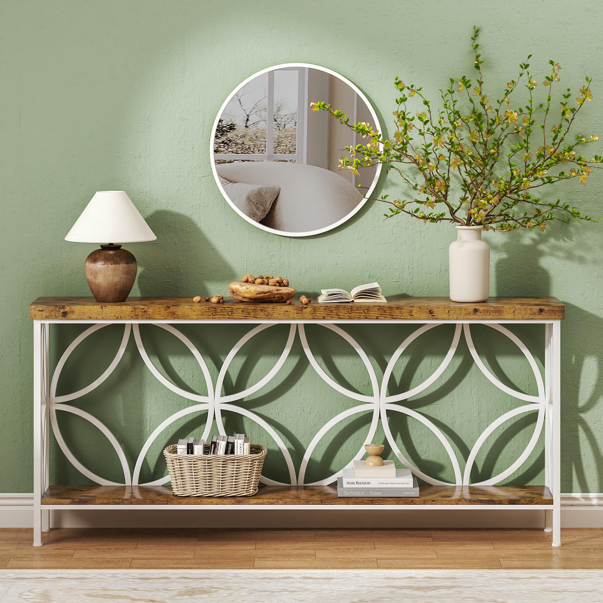 Photo 1 of ** INCLUDED MANAL AND HARDWARE** karlott 70.9 inch Extra Long Console Table, Industrial Sofa Table Behind Couch with 2 Tier Storage Shelf, Narrow Long Entryway Table for Living Room, Foyer, Hallway, Office, White