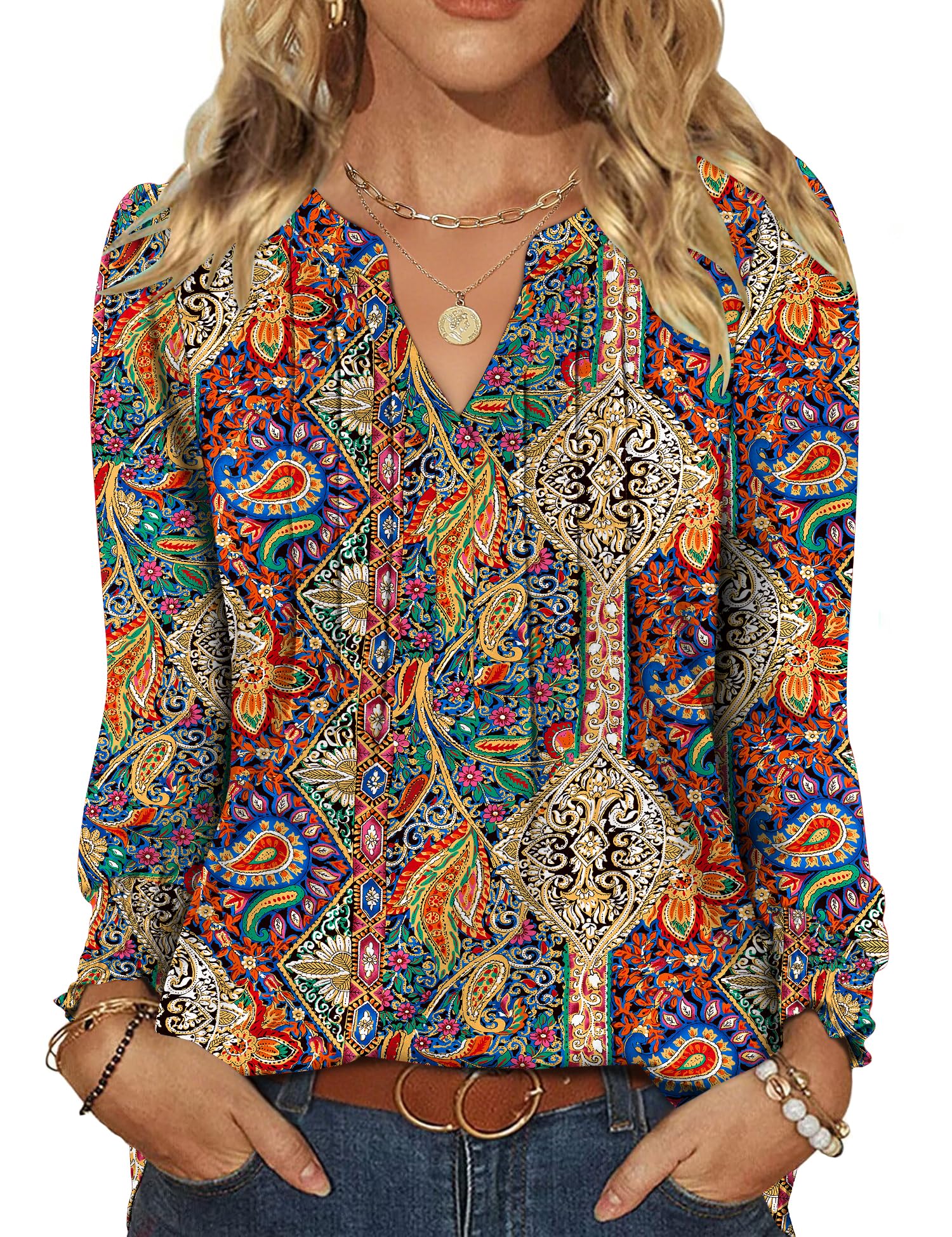 Rapbin Women's Blouse Long Sleeve Tops Elegant Tops V Neck Casual Blouse Shirt Autumn Tunic