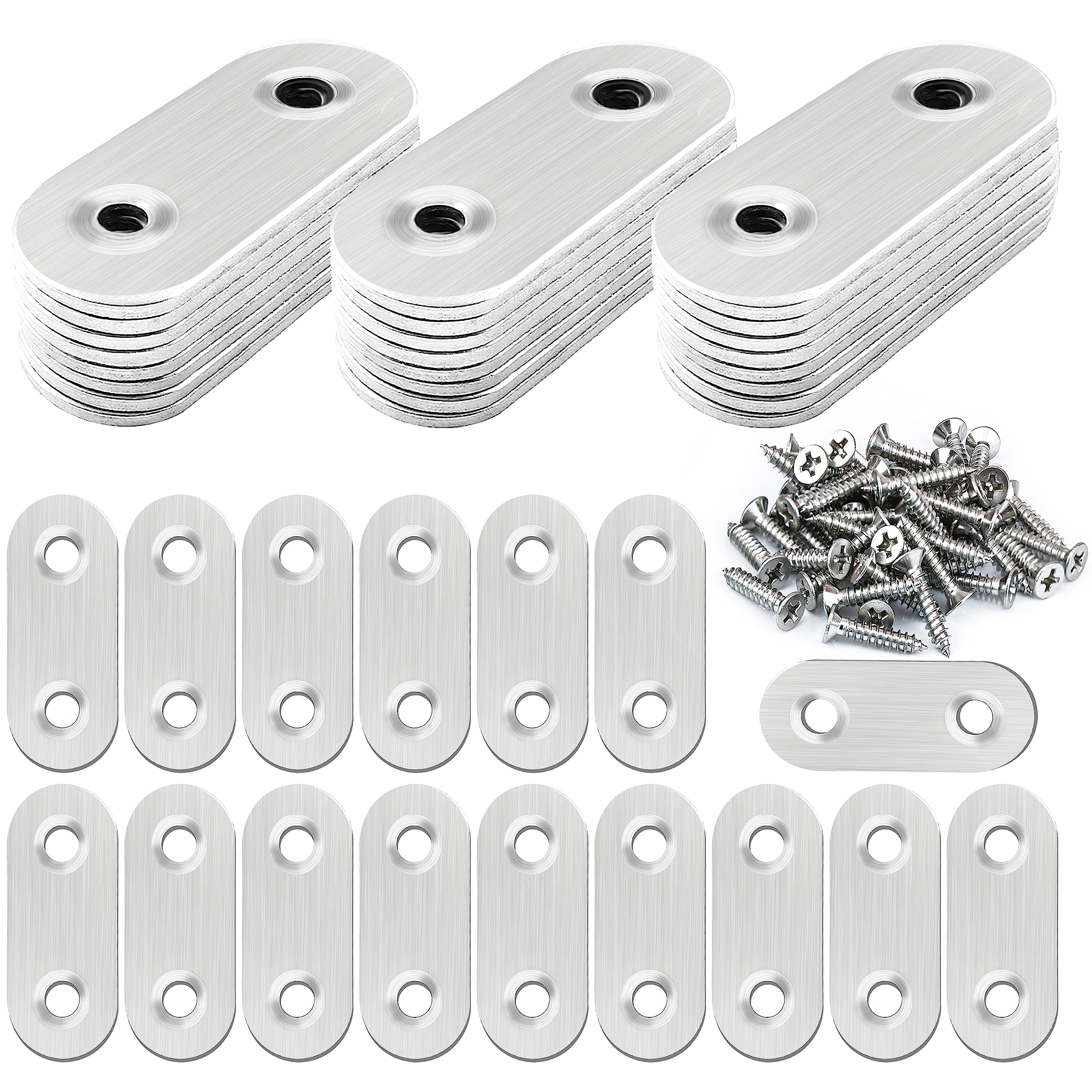 Photo 1 of 40 Pcs Stainless Straight Bracket (1.57*0.63 inch) Flat Straight Braces, Metal Fixed Connecting Plate, Can be Used to Repair Furniture, Bookcase, Table,Chair Legs, Beds Etc. with 80 Pcs 304 SS Screws