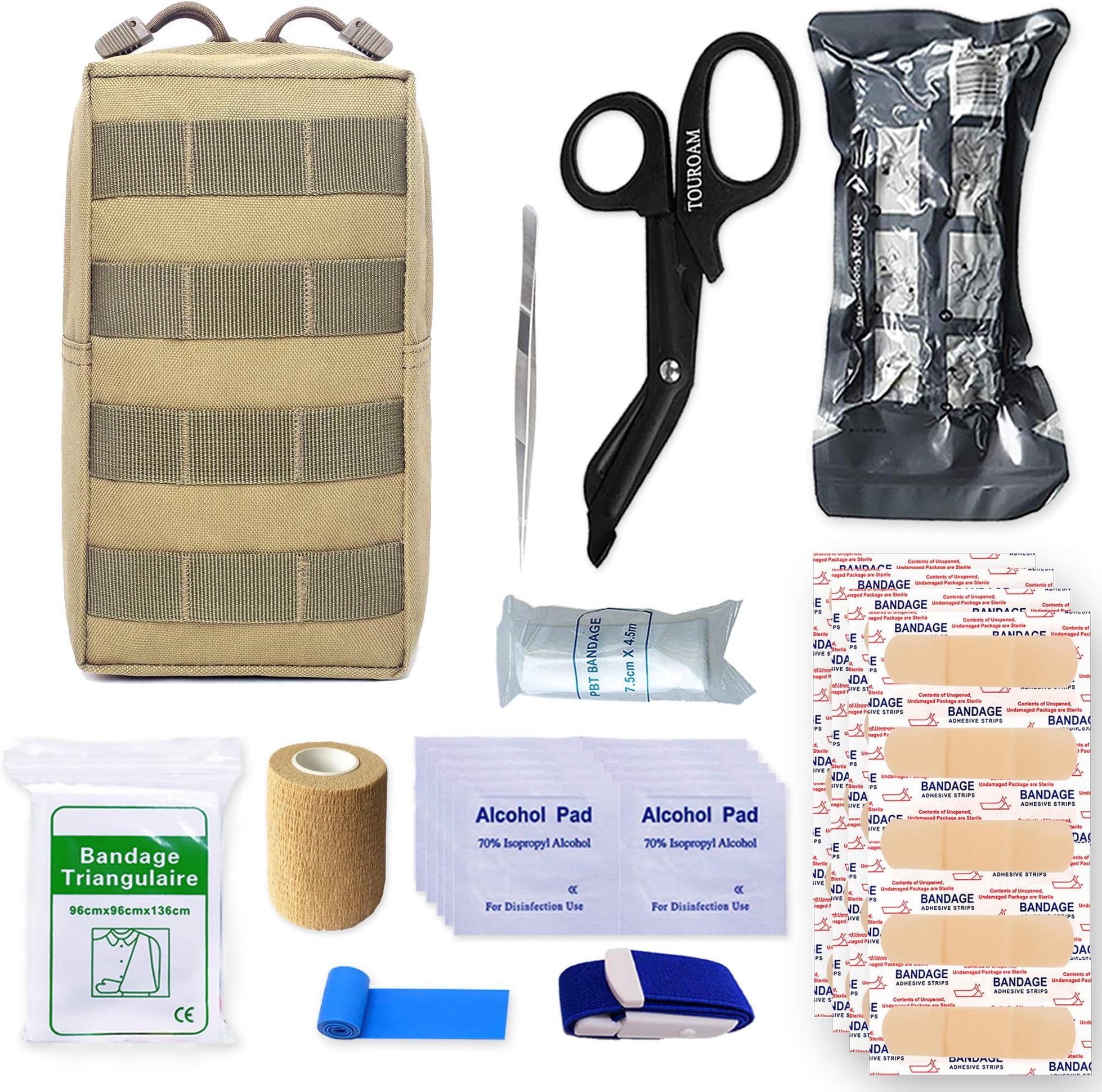 UROAM Molle Trauma First Aid Pouch - EDC IFAK Tactical Med Kit, Wilderness Survival Bug Out Supplies Bag, EMT Safety Kit with Israeli Bandage, Tourniquet, for Emergency Car Outdoor Kayak Boat Hunting Rescue