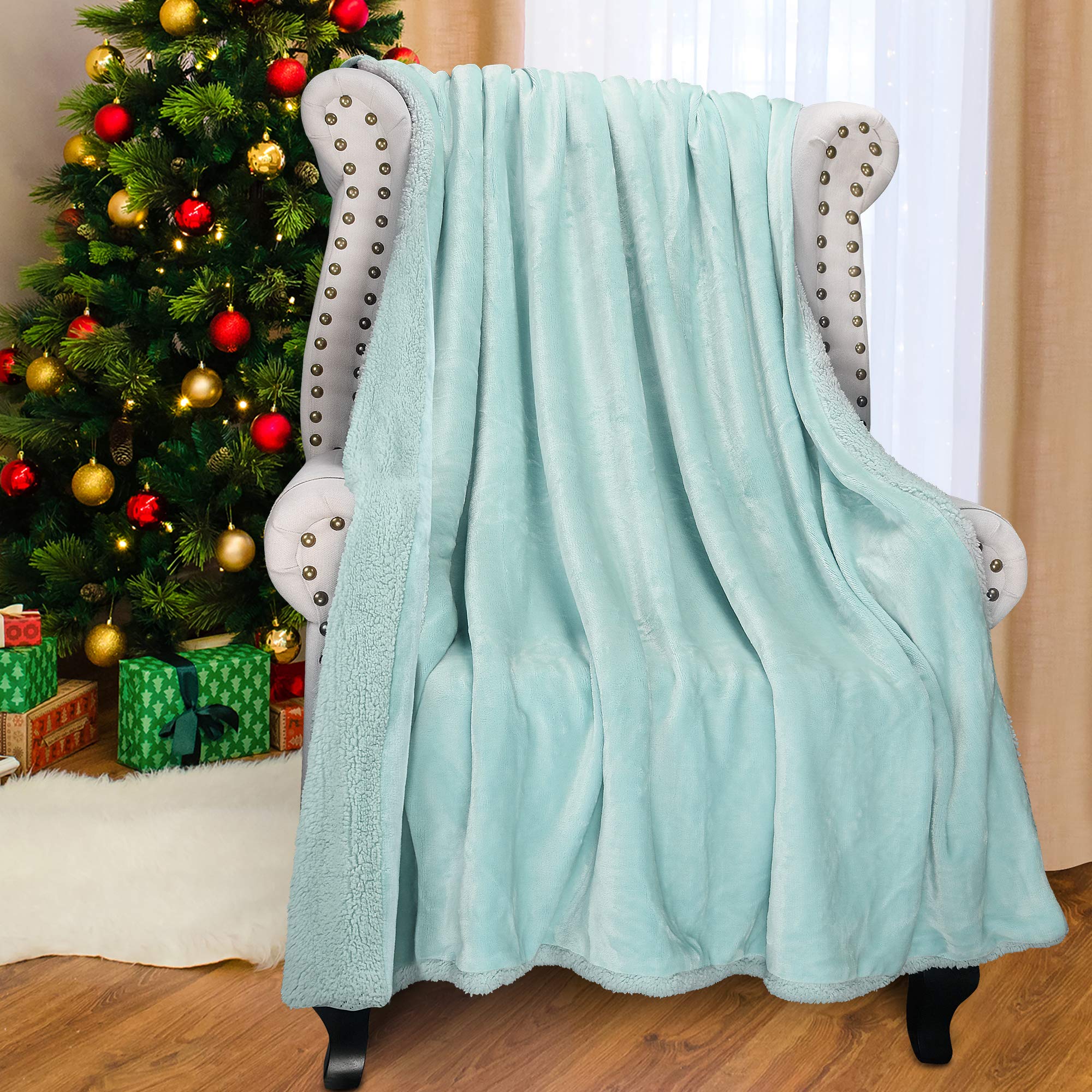 Catalonia Classy Green Fluffy Fleece Sherpa Sofa Throws Single Blanket, Warm Thick Soft Cozy Bed Blankets, Plush Couch Throw Warm Cozy Reversible Blankets for Winter 150 x 130 cm