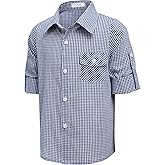 Arshiner Boy's Plaid Button Down Shirt Long Sleeve Roll Up Casual Shirts with Pocket 4-11 Years
