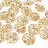 YAKA 24pcs Craft Buttons for Sewing Clothing, Gold Alloy Rhinestone Crystal Hollow Decorative Metal Cloth Buttons, 25mm, DIY Buttons Craft Supplies (Style5)