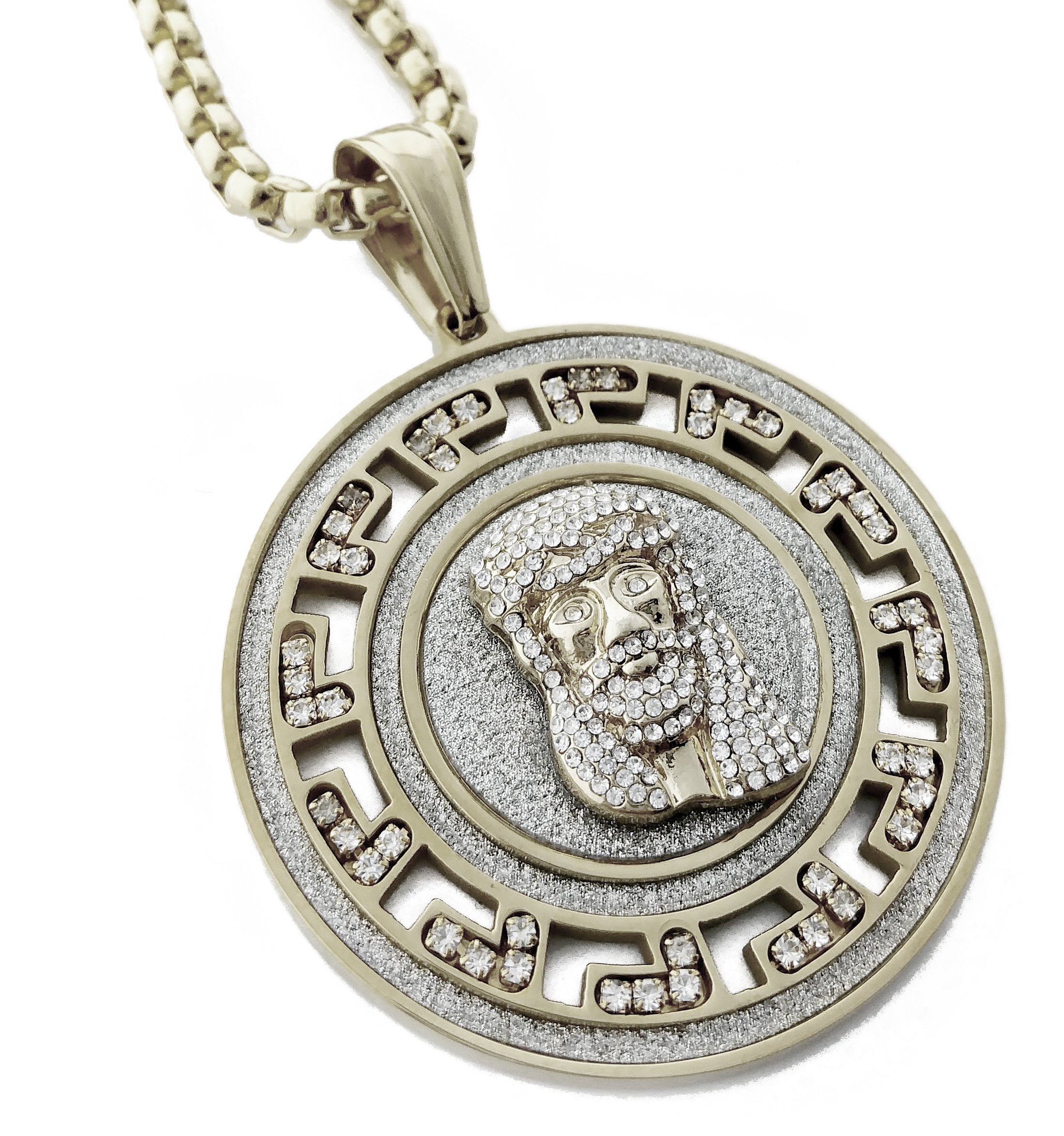 Jesus Medallion Stainless Steel Pendant Necklace with 30" Chain