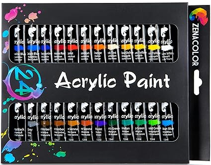 Zenacolor Set Da 24 Tubetti Di Pittura Acrilica Confezione Da 24 X 12ml Pittura Di Qualità Superiore E Non Tossica 24 Colori Unici E Differenti