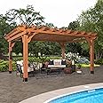 Backyard Discovery Beaumont 16' x 12' Traditional Cedar Wood Pergola Kit with Trellis Roof, All-Season Durability, High-Wind Rating, PowerPort, Shade for Outdoor Patio, Deck, Garden, and Entertaining