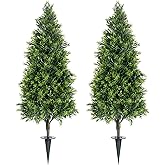 FPROOM Artificial Cedar Topiary Trees Set of 2,36inch UV-Resistant Faux Shrubs for Outdoor Decor Realistic Fake Plants Front Porch Decor, Artificial Bushes Cypress for Home Front Door Offices (3 ft)
