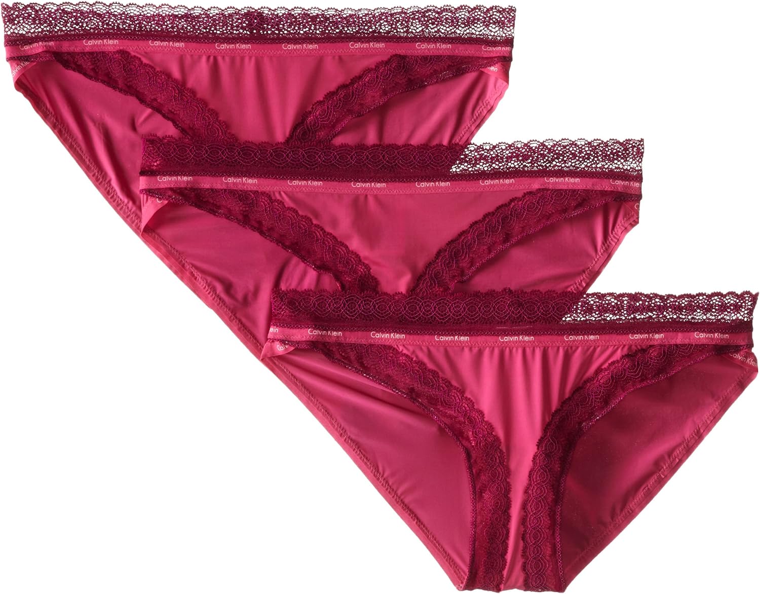 Calvin Klein Women's Perfect Fit Sexy Signature Bikini Panty 3 Pack, Pink Shock, Small at Amazon