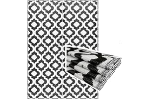 BalajeesUSA Outdoor Plastic Rugs - 6x9 Black, Reversible Recycled Plastic Straw Indoor Outdoor Patio Rugs Clearance Waterproof Large RV Camper Rug 521