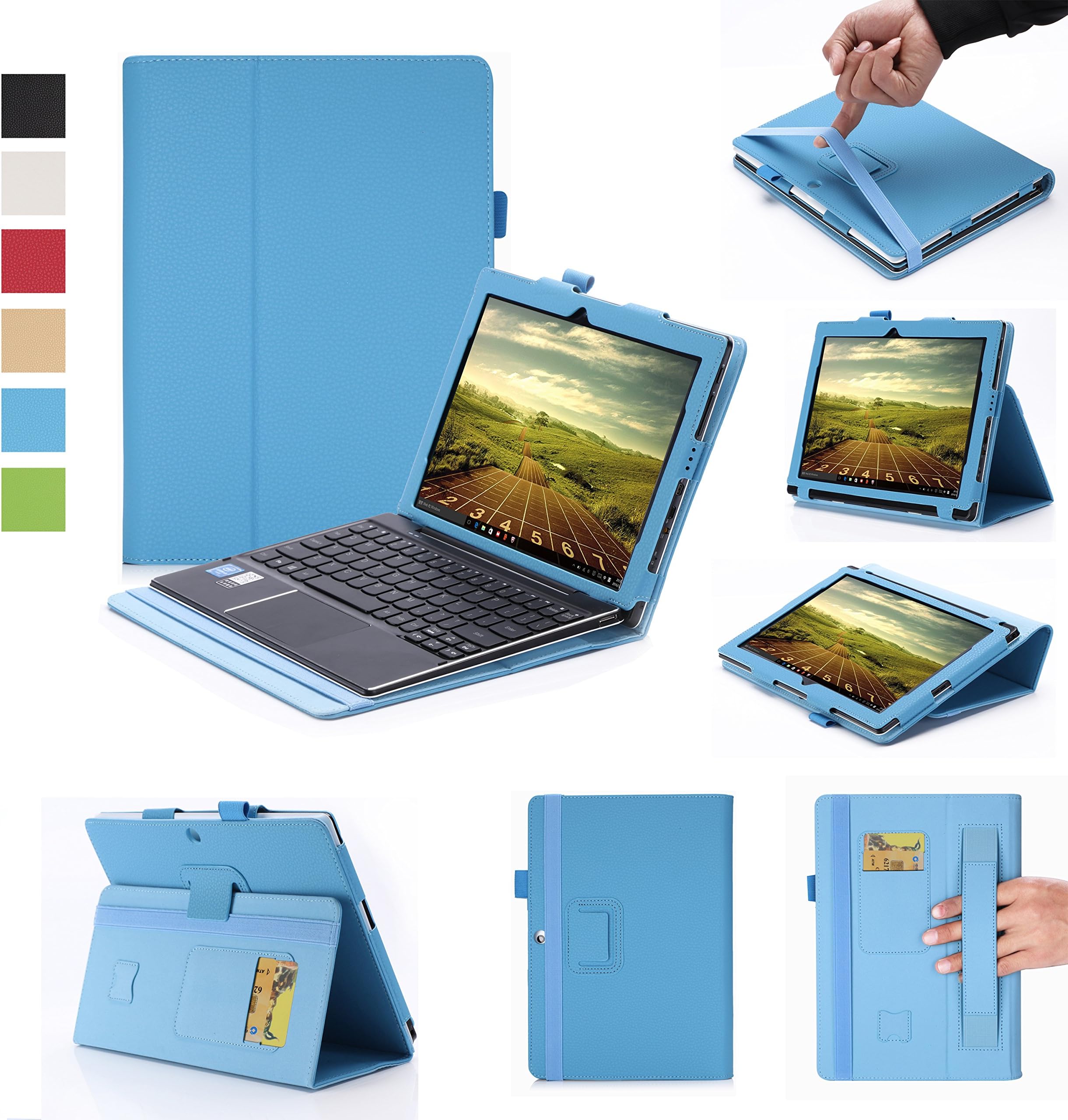 Lenovo Miix 310 Case-Premium PU with Hand Strap, Card Slots,Ultra Slim Magnetic Smart Cover Case for Lenovo Miix 310 10.1" Tablet (Blue)