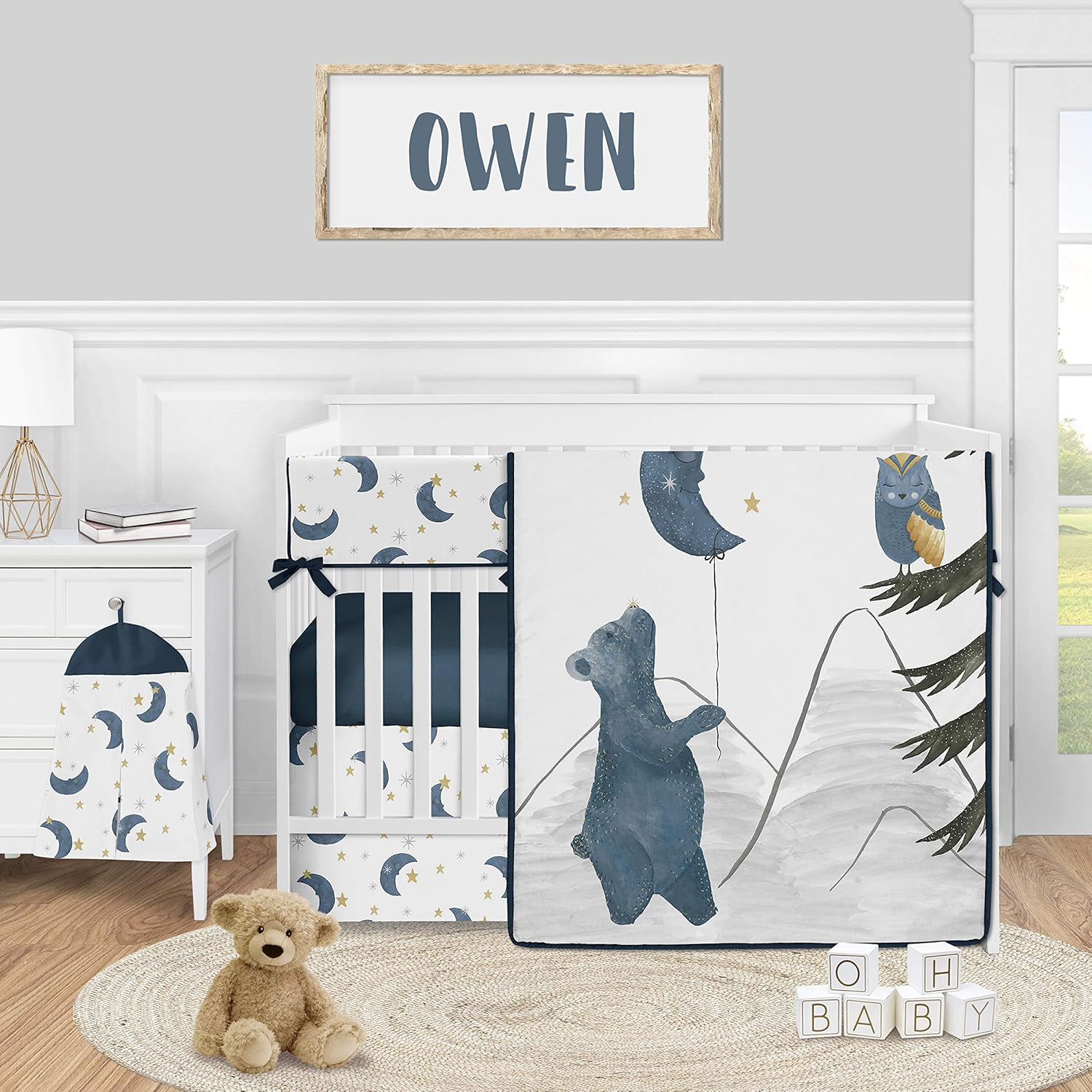 blue and gold crib bedding