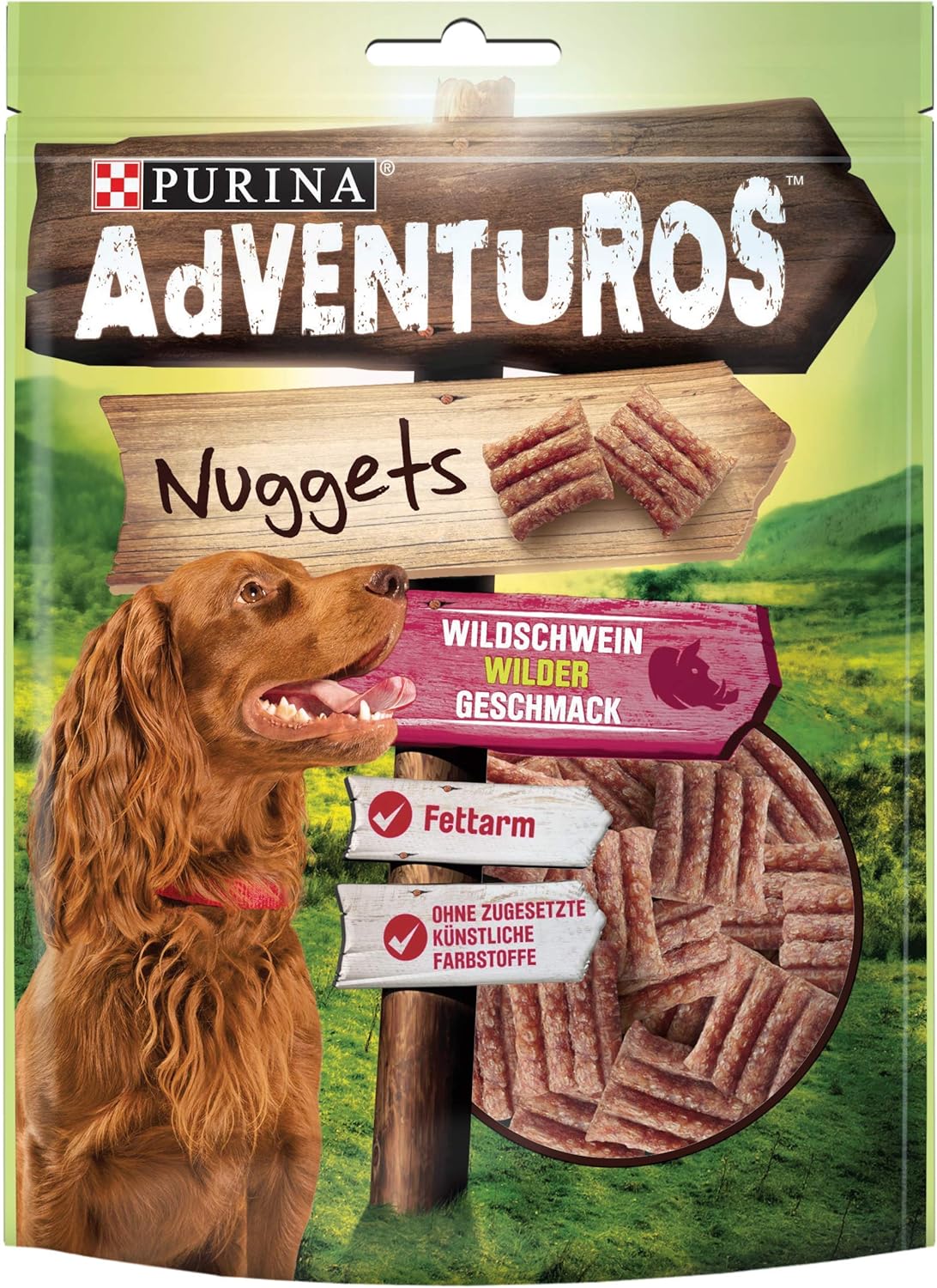 Purina AdVENTuROS Nuggets Wildschwein. Hundeleckelies in Nugget Form als Snack mit dem wilden Geschmack von Freiheit und Abenteuer. Für erwachsene Hunde Bild 1