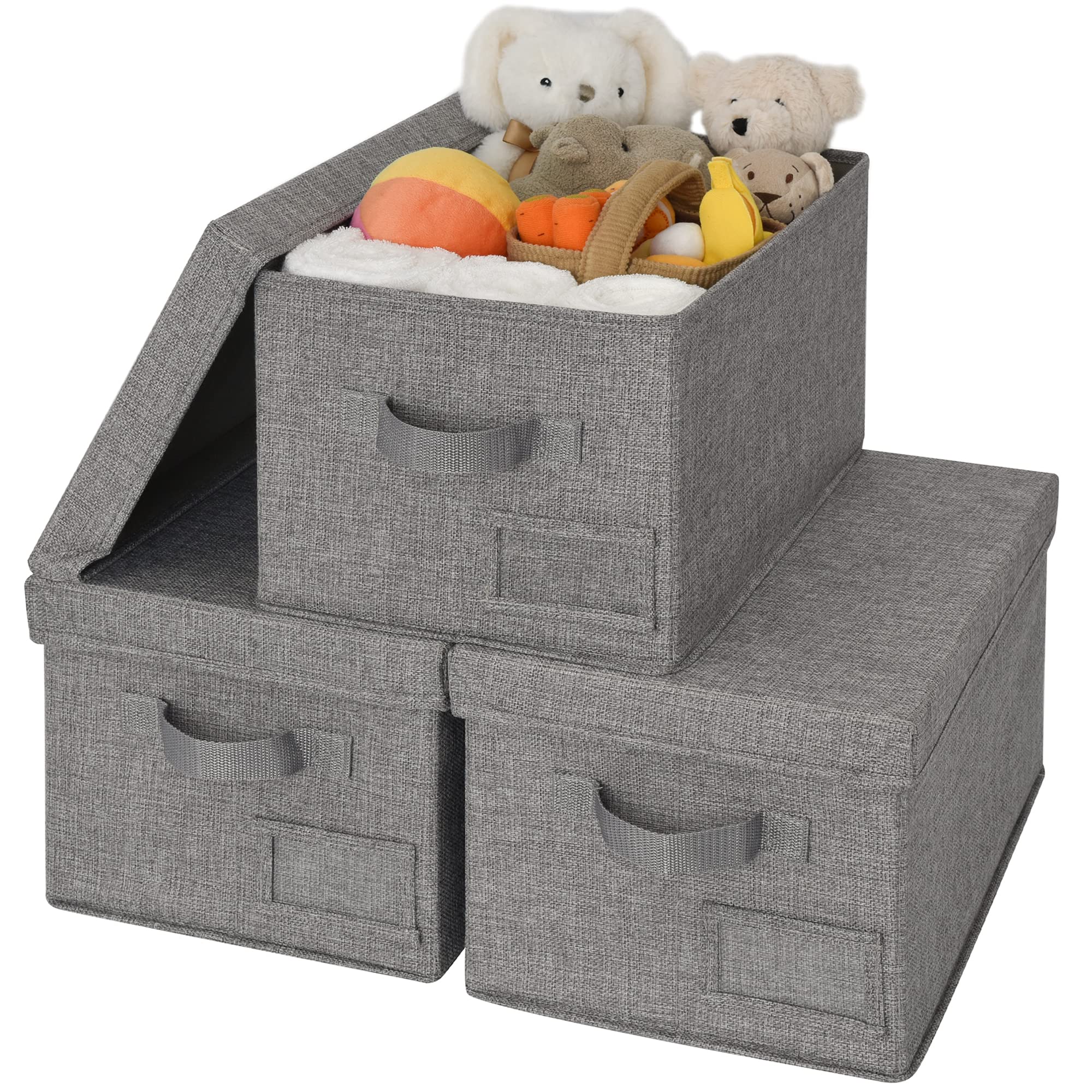 GRANNY SAYS Storage Boxes with Lids Pretty, Pack of 3 Clothes Storage Boxes for Wardrobe, Foldable Storage Box for Organising, Dark Grey Storage Basket with Label Holder, Closet Organizers and Storage