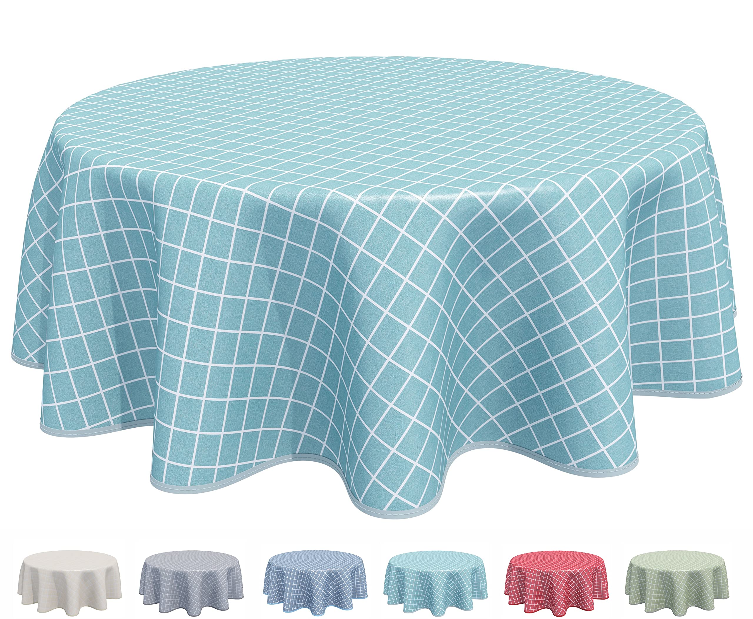 Home Direct Round Oilcloth PVC Wipe Clean Tablecloth 160cm 62" Check Duck Egg