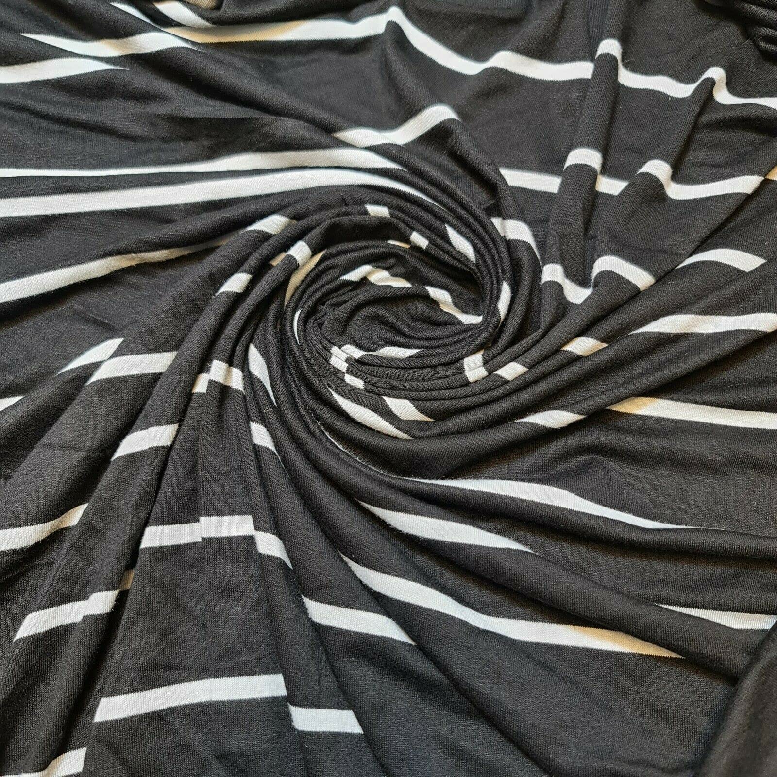 Soft Plain/Printed Cotton Jersey Stretch Knit T Shirt Baby Grow Craft Fabric Material 58'' - 150 cm Wide Sold As 1 Meter Pre - Cut Lengths (Black Pin Stripe) (LP101)